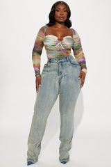 Set The Scene Stretch Stacked Straight Leg Jeans - Vintage Wash