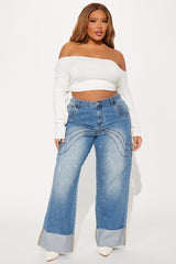 Feeling The Pressure Cuffed Straight Leg Jeans - Medium Wash