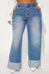 Feeling The Pressure Cuffed Straight Leg Jeans - Medium Wash