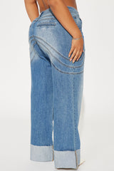 Feeling The Pressure Cuffed Straight Leg Jeans - Medium Wash