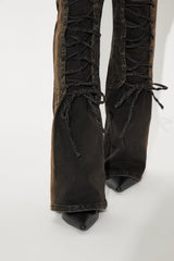 Can't Be Tamed Lace Up Bootcut Jeans - Black/combo