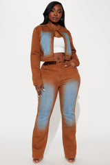 Switch Lanes Tinted Moto Flare Jeans - Brown