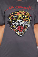 Ed Hardy Tiger Rhinestone Head - Charcoal