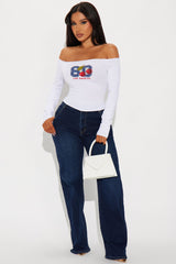Cute And Sporty Off Shoulder Top - White