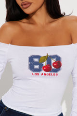 Cute And Sporty Off Shoulder Top - White
