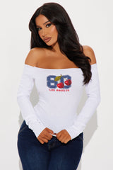 Cute And Sporty Off Shoulder Top - White
