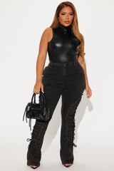 Can't Be Tamed Lace Up Bootcut Jeans - Black/combo