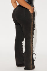 Can't Be Tamed Lace Up Bootcut Jeans - Black/combo