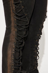 Can't Be Tamed Lace Up Bootcut Jeans - Black/combo