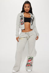 Heart Of Roses Ed Hardy Zip Front Hoodie - Heather Grey