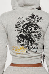 Heart Of Roses Ed Hardy Zip Front Hoodie - Heather Grey