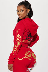 Broken Hearts Ed Hardy Zip Front Hoodie - Red