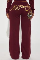 Retro Tiger Ed Hardy Wide Leg Pant - Burgundy