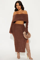 Always Sweet Sweater Skirt Set - Brown