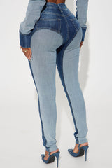 Coronado Two Tone Moto Skinny Jeans - Medium Wash