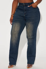Keep It In Mind Stretch Tinted Straight Leg Jeans - Dark Wash