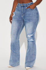 Certifiable Stretch Ripped Flare Jeans - Light Wash