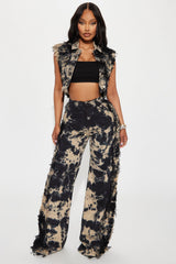 Front Row Shredded Wide Leg Jeans - Black Wash