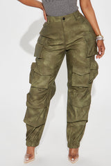Harvey Washed Faux Leather Cargo Jogger - Olive