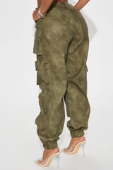 Harvey Washed Faux Leather Cargo Jogger - Olive