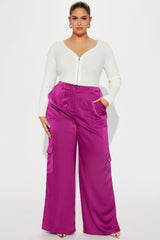 Pretty Girl Walk Satin Cargo Pant - Magenta