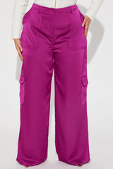 Pretty Girl Walk Satin Cargo Pant - Magenta