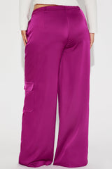 Pretty Girl Walk Satin Cargo Pant - Magenta