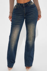 Keep It In Mind Stretch Tinted Straight Leg Jeans - Dark Wash