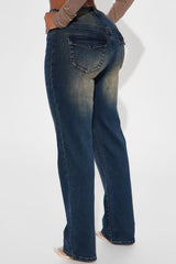 Keep It In Mind Stretch Tinted Straight Leg Jeans - Dark Wash