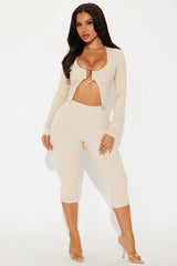 Jazmine Long Sleeve Snatched Capri Pant Set - Cream