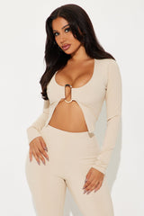 Jazmine Long Sleeve Snatched Capri Pant Set - Cream