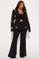 Star Studded Blazer Pant Set - Black