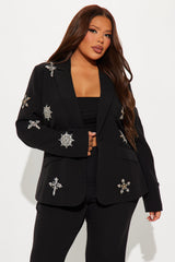 Star Studded Blazer Pant Set - Black