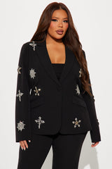 Star Studded Blazer Pant Set - Black