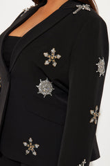 Star Studded Blazer Pant Set - Black