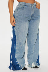 Shooting My Shot Elastic Waistband Baggy Jeans - Medium Wash