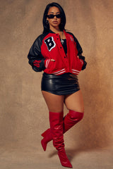 Bulls Cropped Letterman Jacket - Red/Black