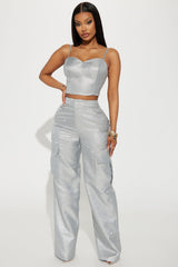 Pure Attraction Metallic Pant Set - Silver