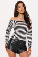Good Luck Cowboy Off Shoulder Top - Black/White
