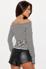 Good Luck Cowboy Off Shoulder Top - Black/White