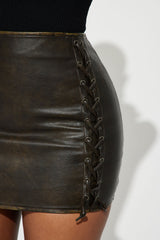 Kristina Washed Faux Leather Skirt - Chocolate