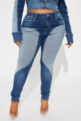 Coronado Two Tone Moto Skinny Jeans - Medium Wash