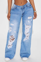 You're Obsessed Ripped Straight Leg Jeans - Medium Wash