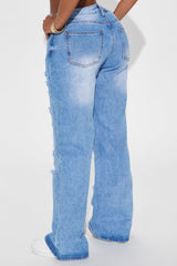 You're Obsessed Ripped Straight Leg Jeans - Medium Wash