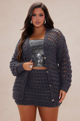 Jenna Cardigan Skirt Set - Charcoal