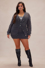 Jenna Cardigan Skirt Set - Charcoal