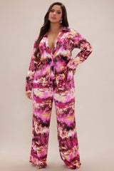 Larenna Satin Pant Set - Fuchsia