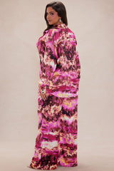 Larenna Satin Pant Set - Fuchsia