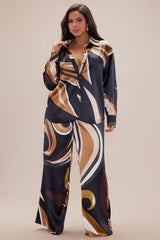 Azelia Satin Pant Set - Brown/combo