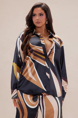 Azelia Satin Pant Set - Brown/combo